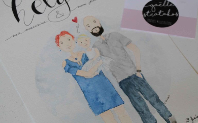 cadeau original baptême illustration personnalisée par Gaëlle Stratakos